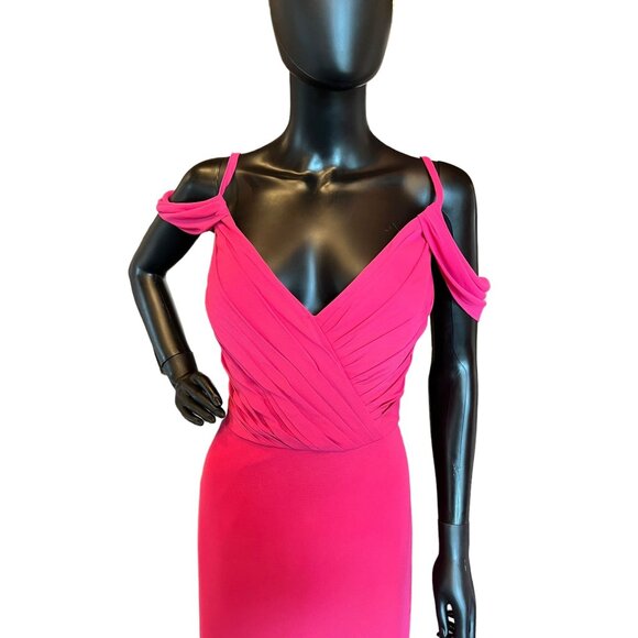 NWOT - Hayley Paige Flamingo Chiffon Maxi Formal Dress - Picture 2 of 2